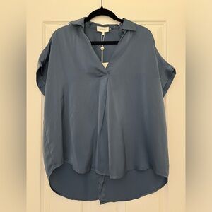 NWT BOHME OVERSIZED BLUE SATIN BLEND SHIRT WITH BUTTON DESIGN BACK